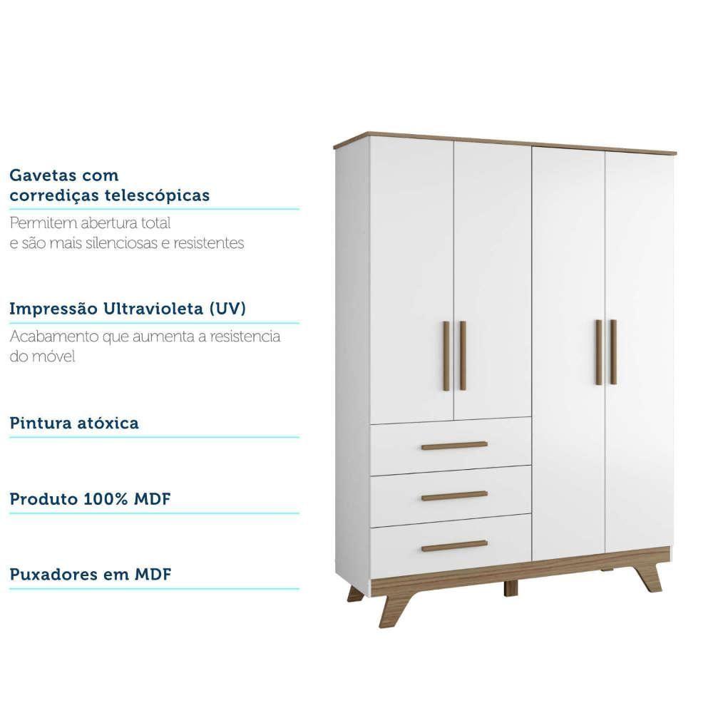 Quarto De Bebê Com Guarda Roupa 4 Portas Com E Berço Retrô Moveis Peroba Branco Brilho/carvalho