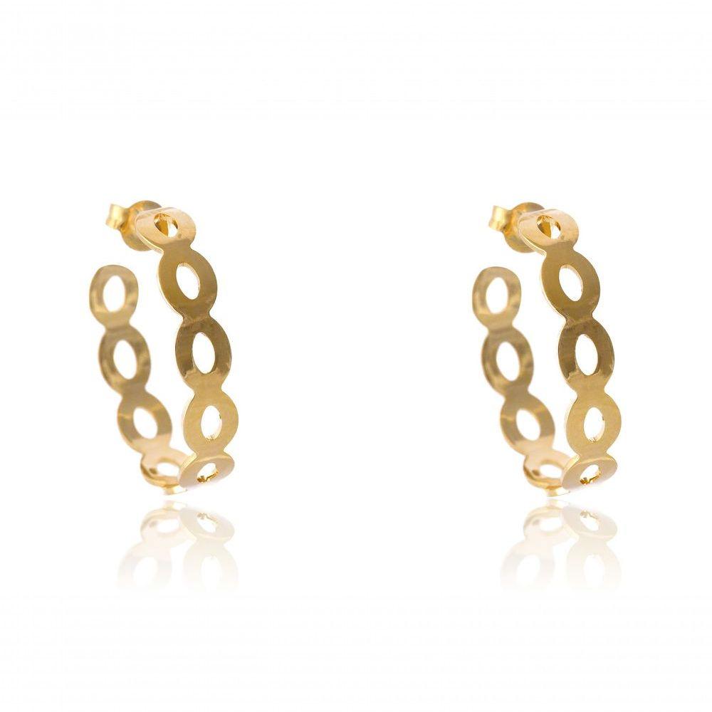 Miniatura Brinco Argola Média Com Vazados Ovais Folheado