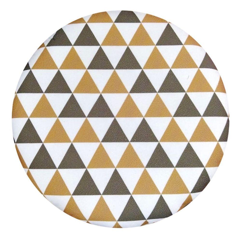 Miniatura Puff Banqueta Classic Redondo Suede Estampa Triangulo Marrom