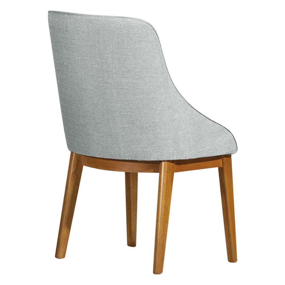 Miniatura Kit 2 Cadeiras De Jantar Elisa Nobre Estofada Liso Linho Cinza Base Madeira Maciça Mel