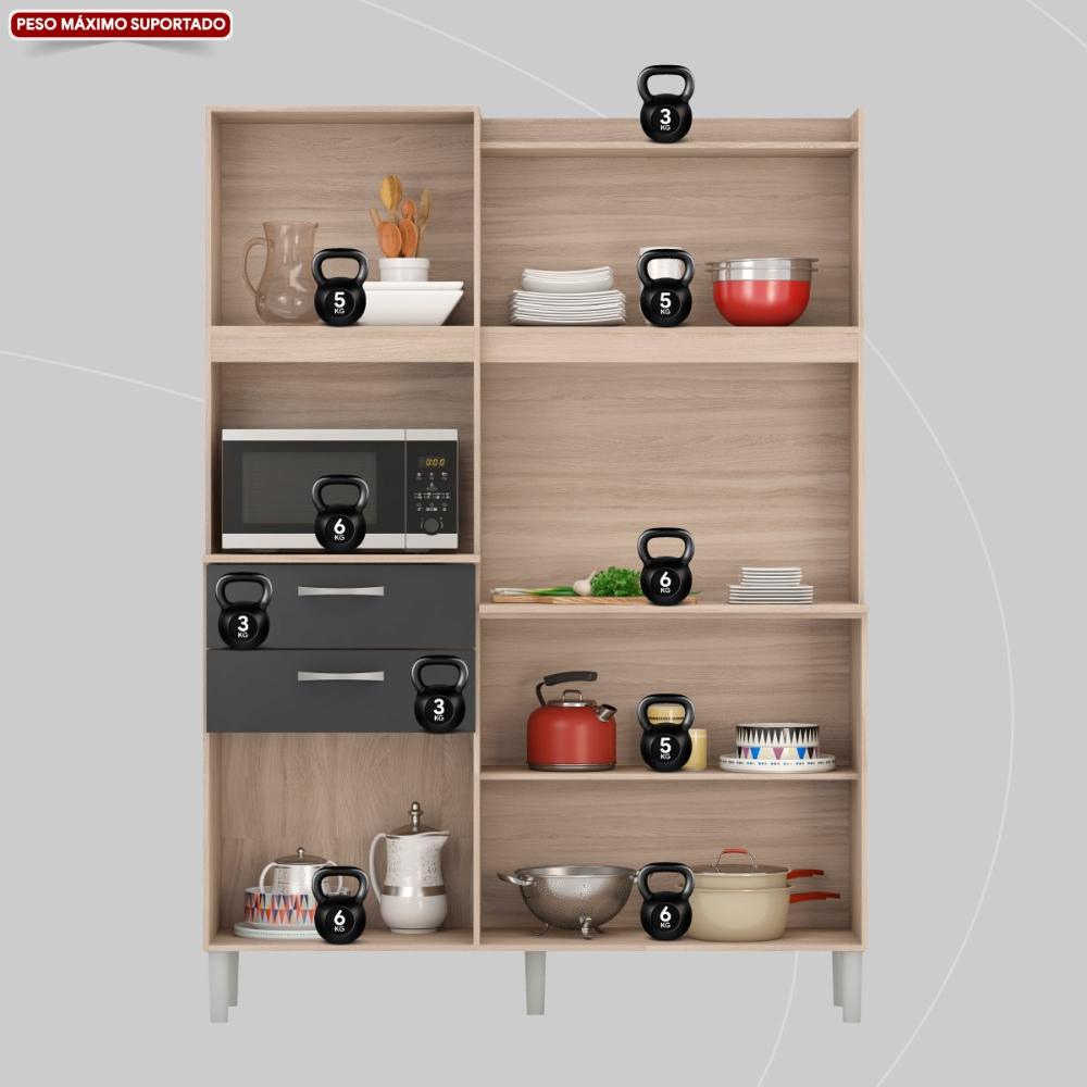 Armario De Cozinha 6 Portas 2 Gavetas Harmonia Demobile Avena Touch/Grafito