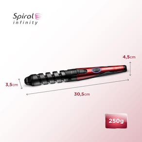 Miniatura Modelador de Cachos Mondial Spiral Infinity EM-05 com Cabo Giratório Vermelho/Preto 200°C