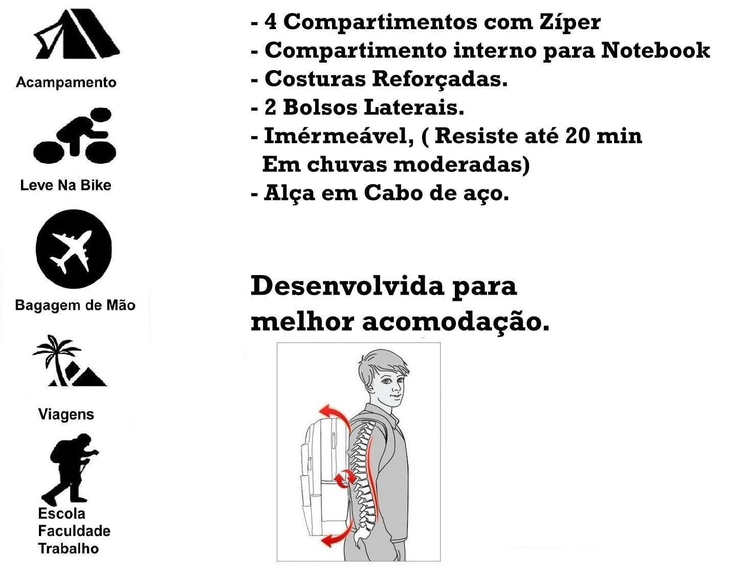 Miniatura Mochila Executiva Escolar Trabalho Viagens Mas/Fem Reforçada