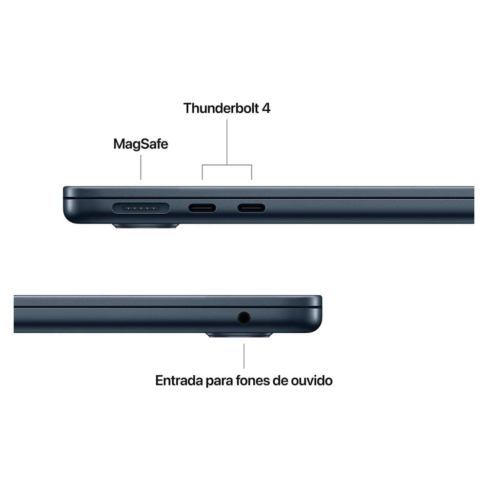 Notebook Apple MacBook Air 13,6" M4 (CPU de 10 núcleos, GPU de 10 núcleos, 24GB RAM, 512GB SSD) - Meia-noite Bivolt