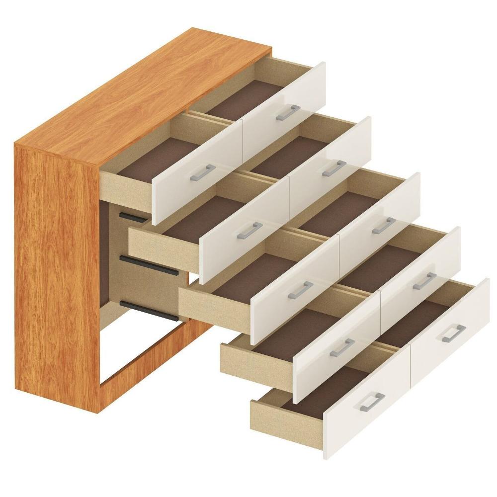 Miniatura Cômoda para Quarto 10 Gavetas Caribe Cinamomo/Off White