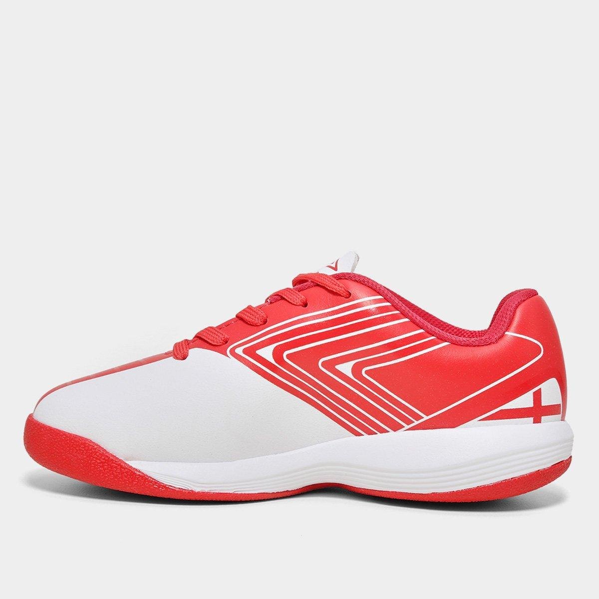 Chuteira Futsal Umbro Pro 5 Jr England Unissex Branco+Vermelho - 28
