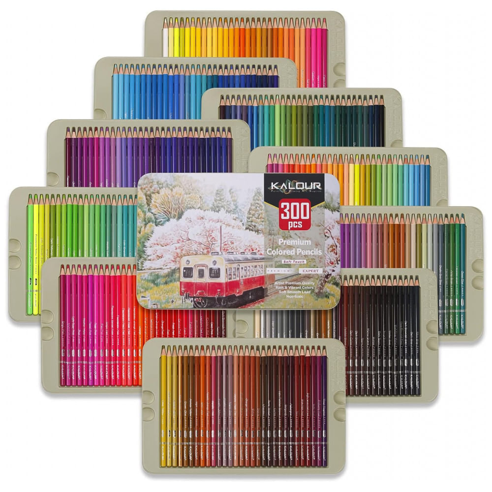 Miniatura Kit Lápis de Cor Profissional com Estojo 300 peças, KALOUR
