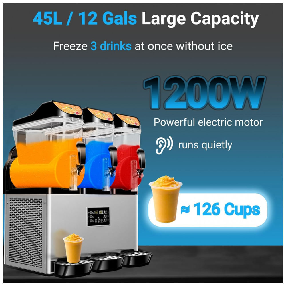 Máquinas de Raspadinha Drink Comercial de 45 litros com 3 Tanques BOSBAK, Operação Silenciosa, Sem Necessidade de Gelo, Perfeita para Slushie