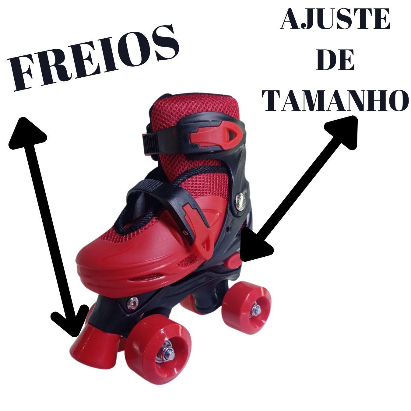 Miniatura Patins 4 Rodas Vermelho Com Kit De Proteção Elite Tm:28/31