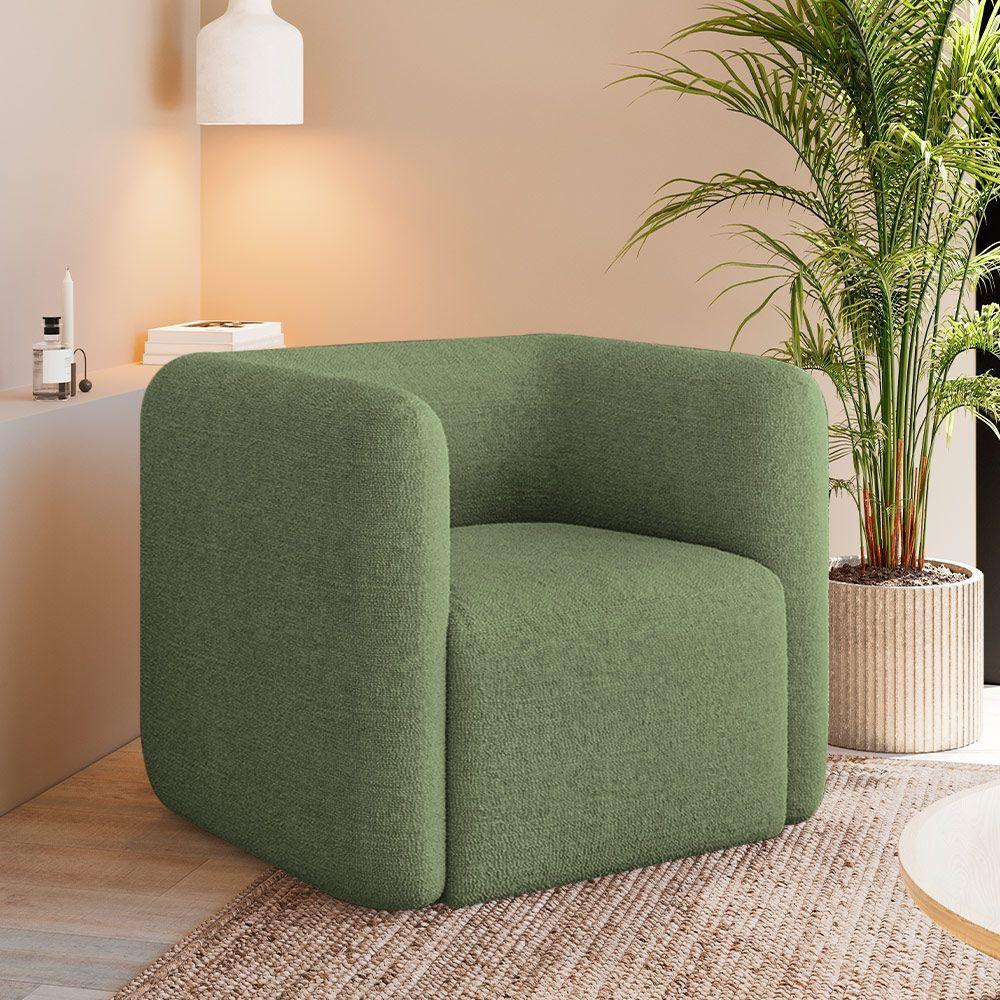 Kit 2 Poltronas Decorativas Sala De Estar Trinidad Base Fixa Bouclê Verde Oliva G33 - Gran Belo