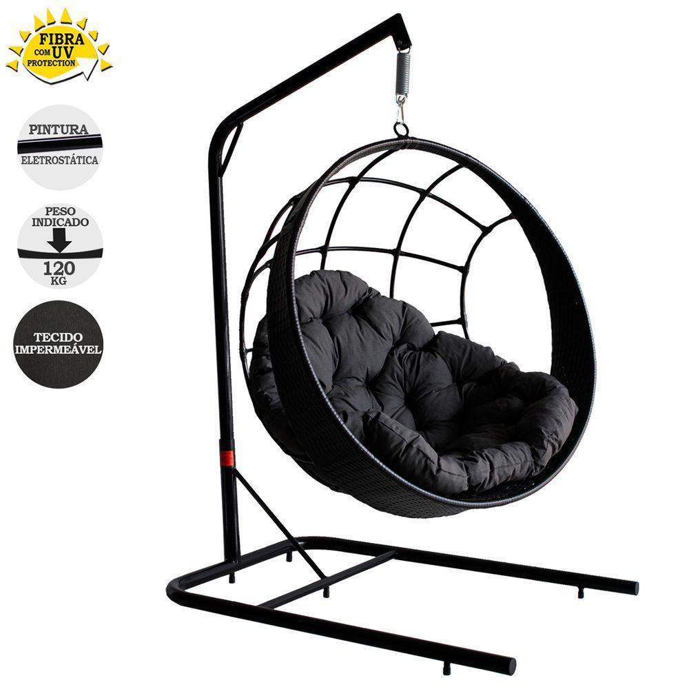 Miniatura Balanço Suspenso Ninho Preto Em Almofada Cinza