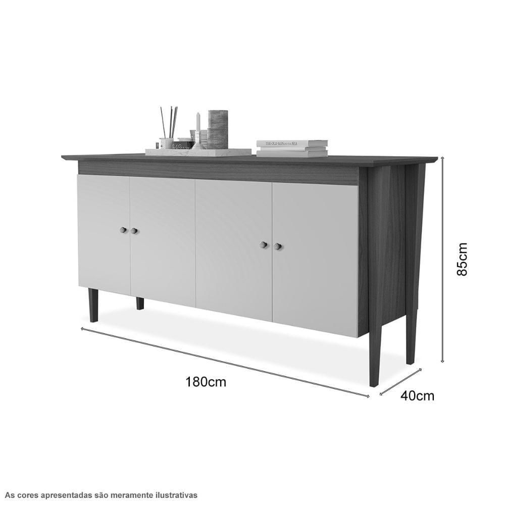 Miniatura Aparador Buffet 04 Portas Moretta Carvalho E Off White Luapa