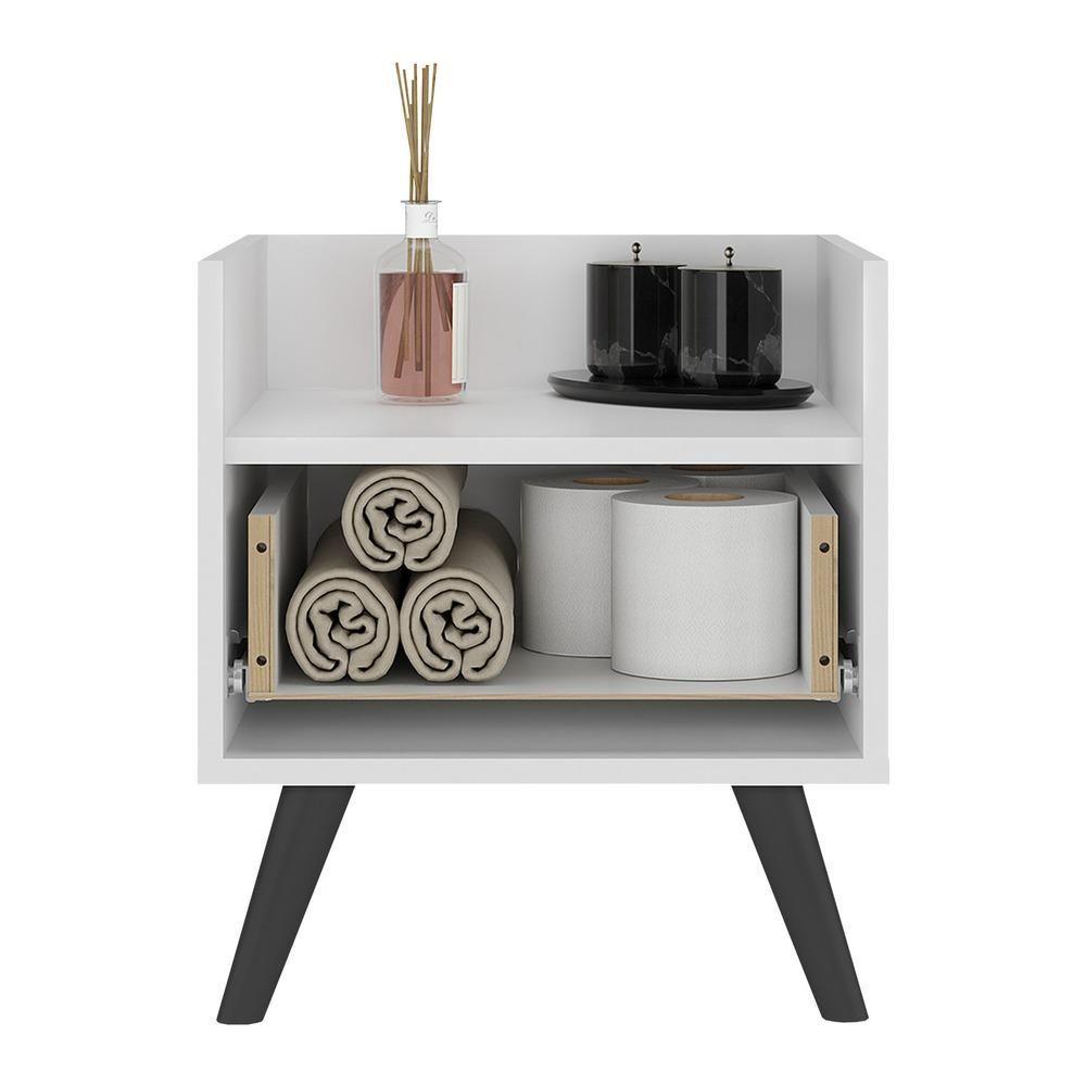 Miniatura Gabinete Armário Banheiro 40Cm Retrô Multimóveis V5037 Branco/Preto Branco/Preto