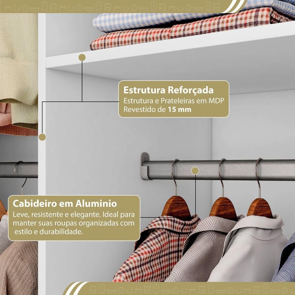 Guarda Roupa Closet Casal sem Portas Canto em L com 4 Gavetas e 3 Cabideiros Versatille Yescasa Branco