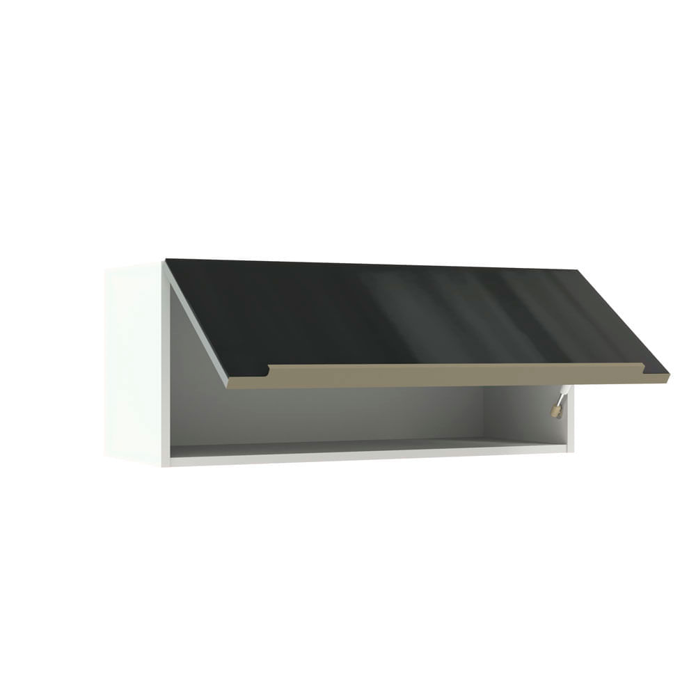 Miniatura Armário Aéreo Madesa Lux 80 cm 1 Porta Basculante Branco/Preto Cor:Branco/Preto