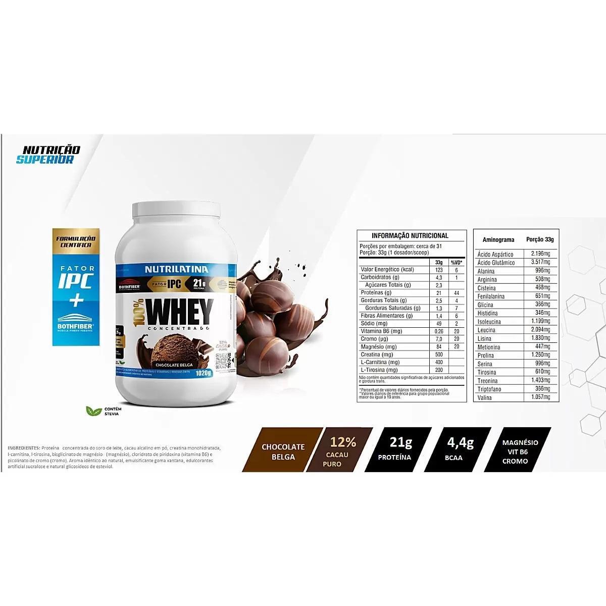 Miniatura 100% Whey Protein (1020G) Sabor Chocolate Belga Nutrilatina
