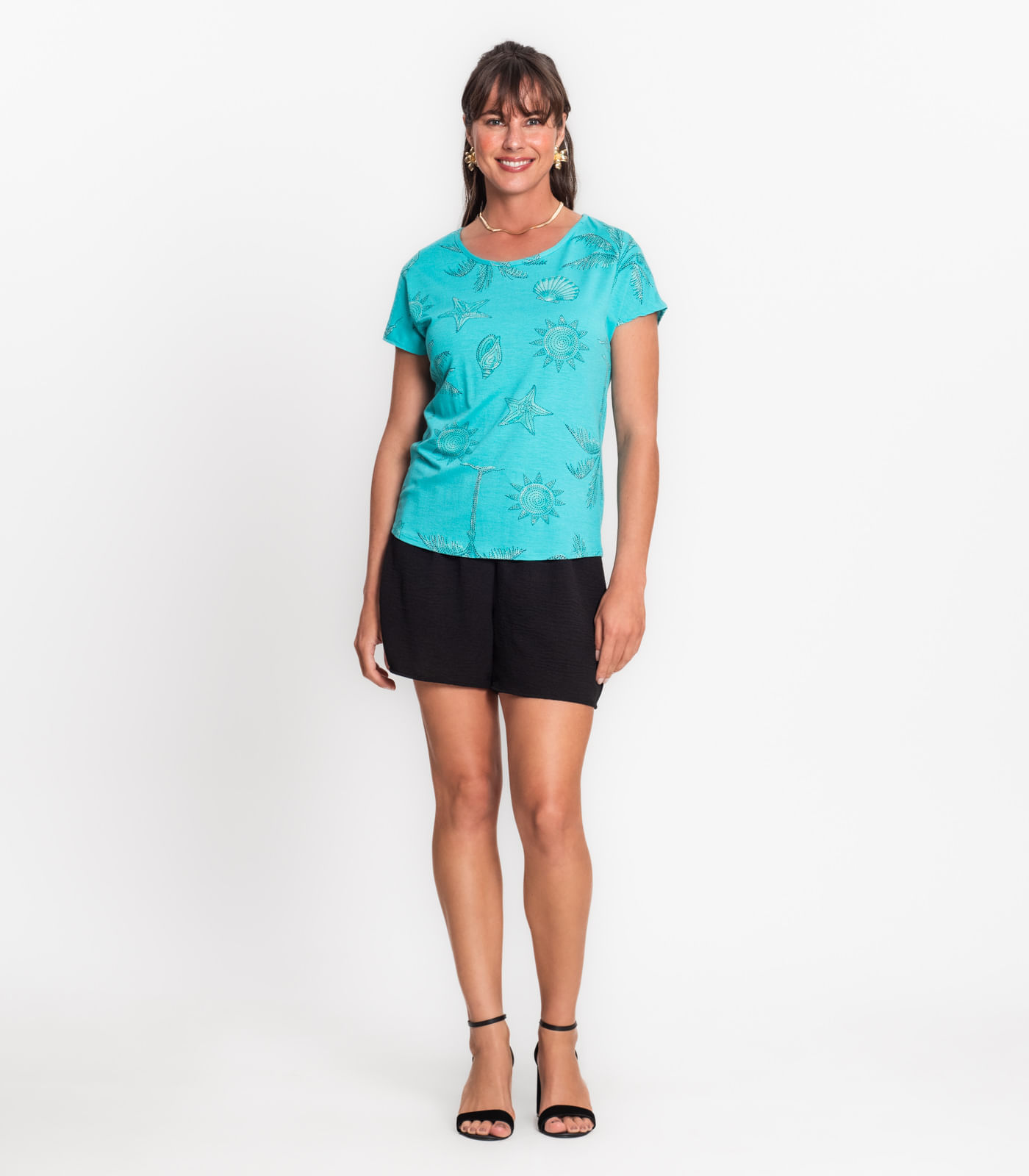 Miniatura Blusa Feminina Estampada Decote Redondo Rovitex Verde G