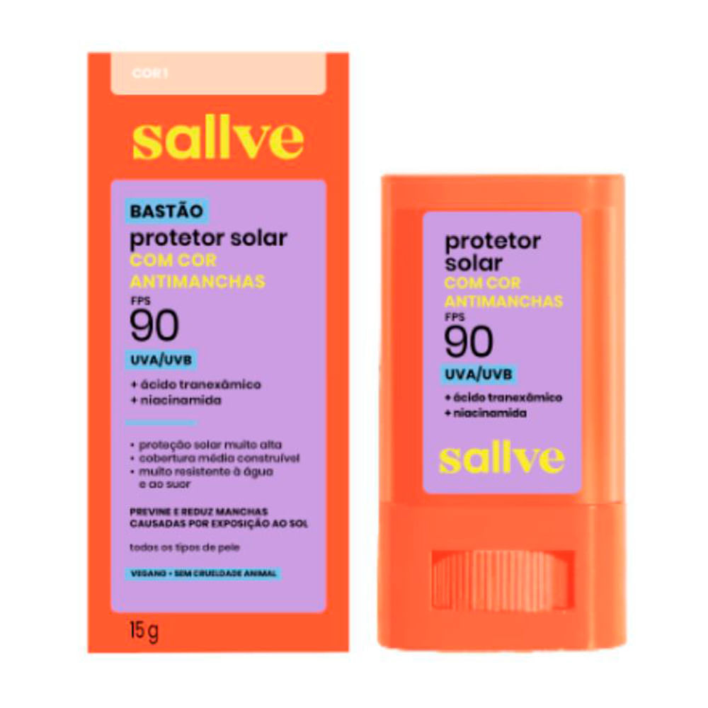 Miniatura Protetor Solar Sallve Bastão com Cor Antimanchas FPS 90 Cor 1 15g
