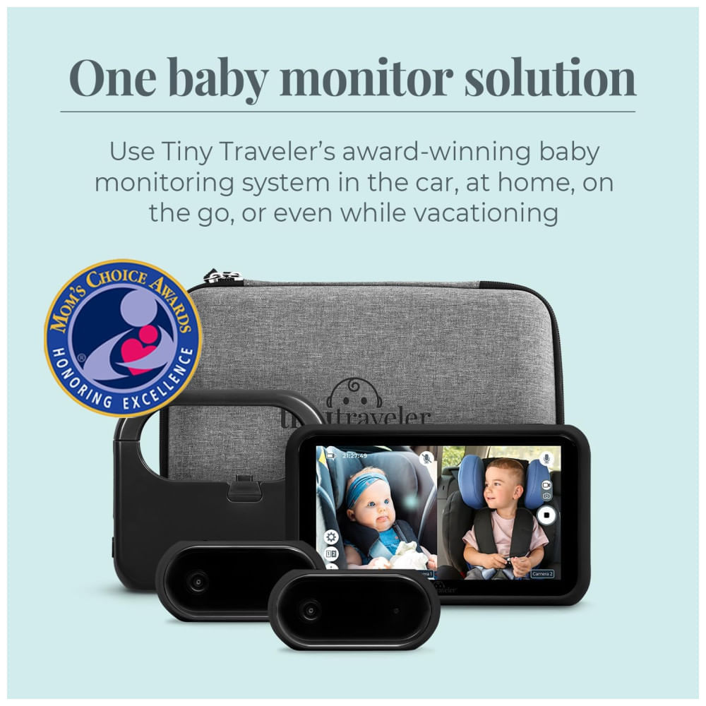 Babá Eletrônica Kit de Viagem com Monitor Digital, Câmera sem Fio para Carro, Visão Noturna e Banco de Energia, Tiny Traveler, Preta 110v