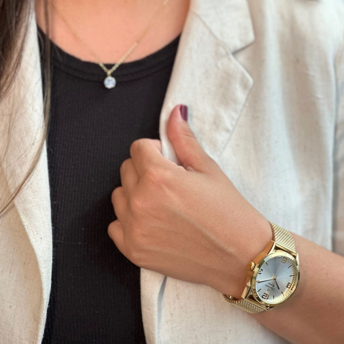 Relógio Champion Feminino Dourado Prova D´Agua + Kit de Brincos e Colar Garantia De Um Ano