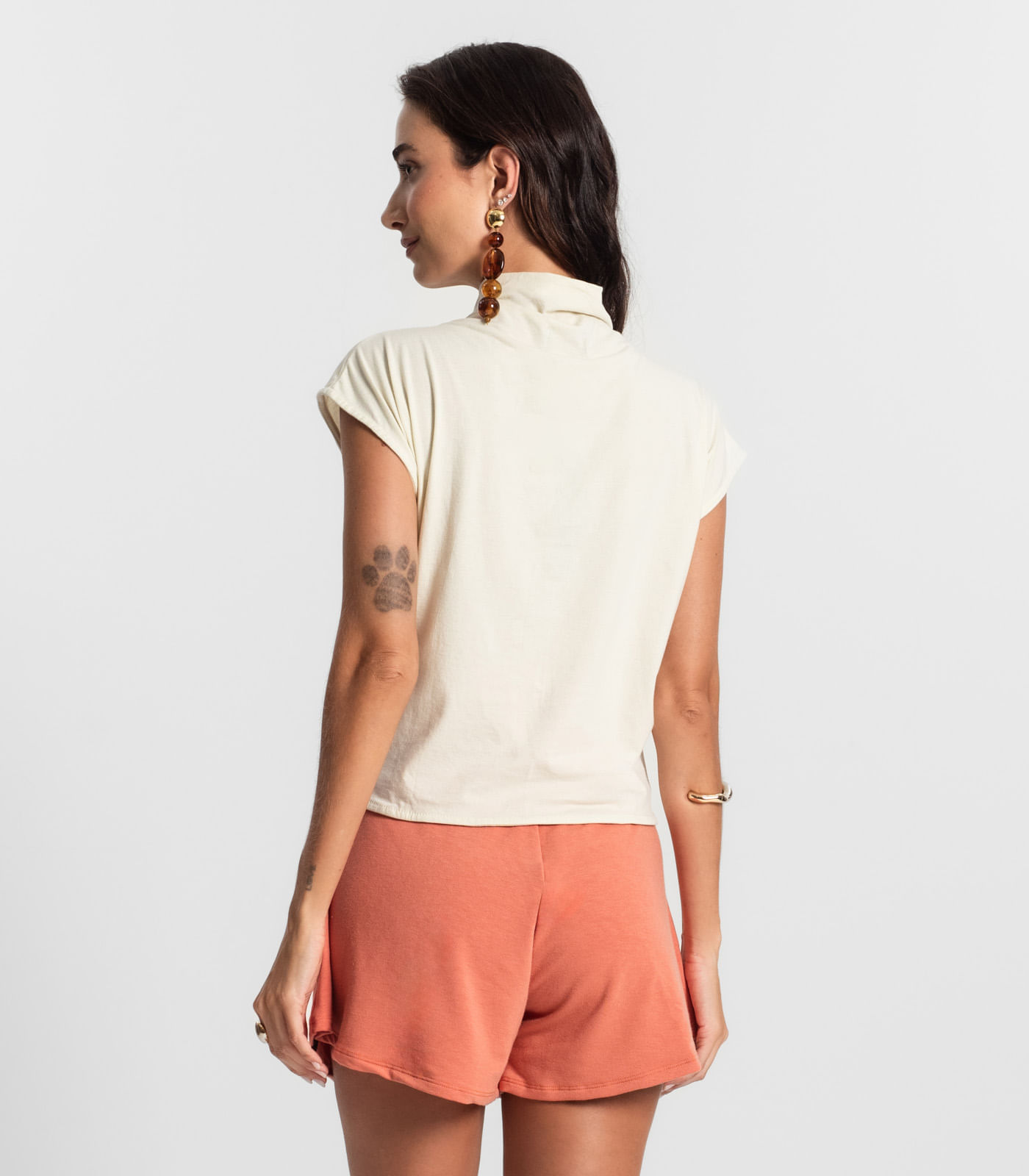 Miniatura Blusa Feminina Manga Curta Meia Malha KO Bege G