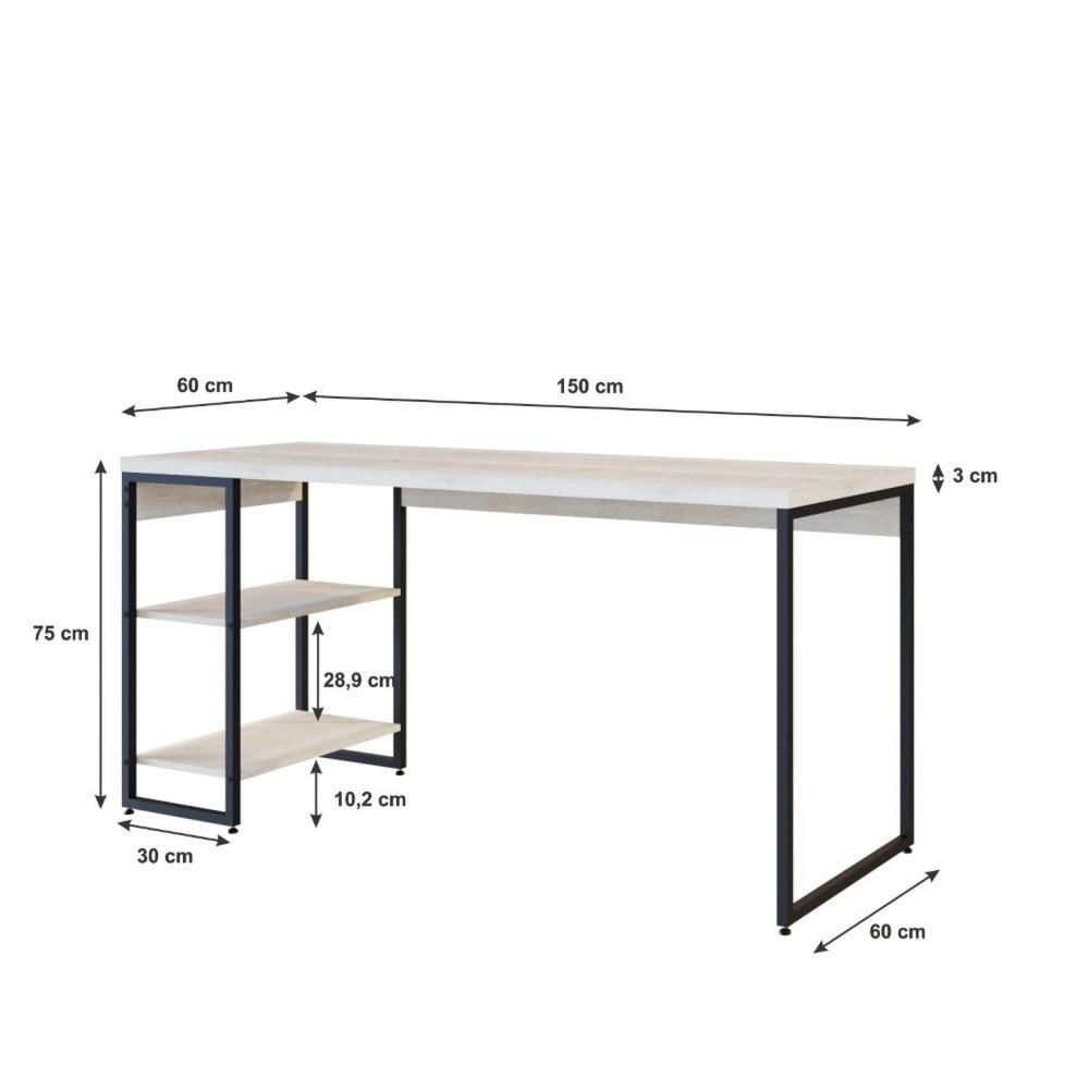 Escrivaninha com Estante Baixa Estilo Industrial 150cm com 02 Prateleiras Dynamica Yescasa Snow / Est.Preta