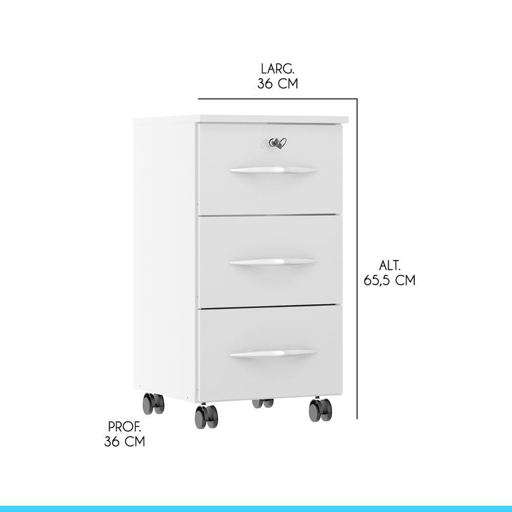 Miniatura Gaveteiro Para Escritório 3 Gavetas Rodízios Mdp Menu Móveis Branco