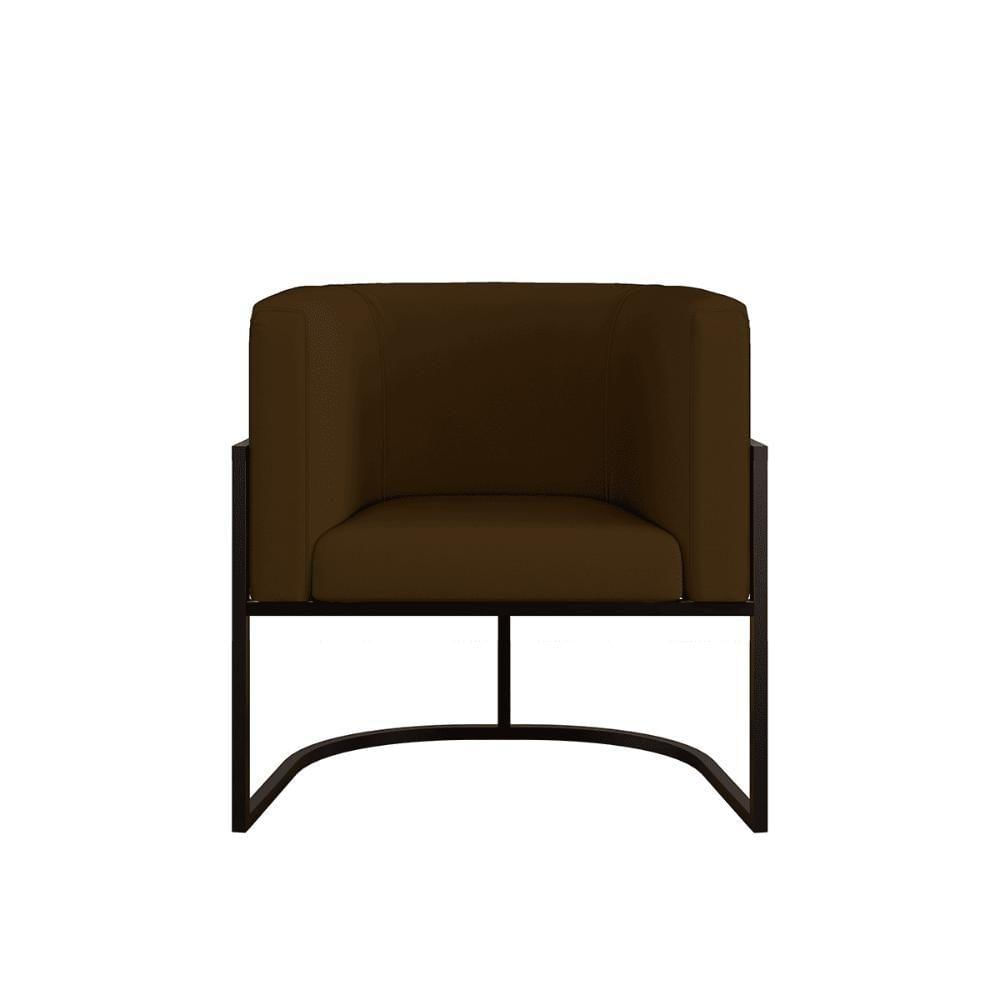 Miniatura Poltrona Corino Decorativa Lua Recepção Base Ferro Black Marrom