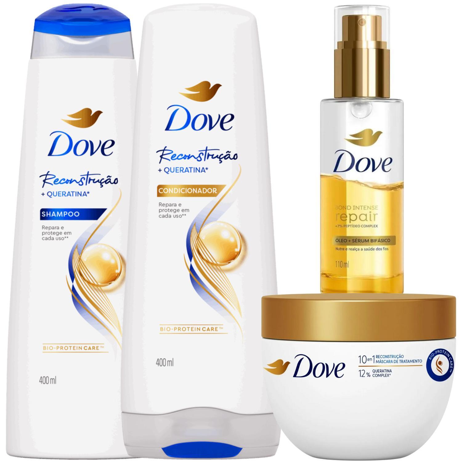 Miniatura Kit Dove Reconstrução Queratina Óleo Sérum Bifásico Mascara