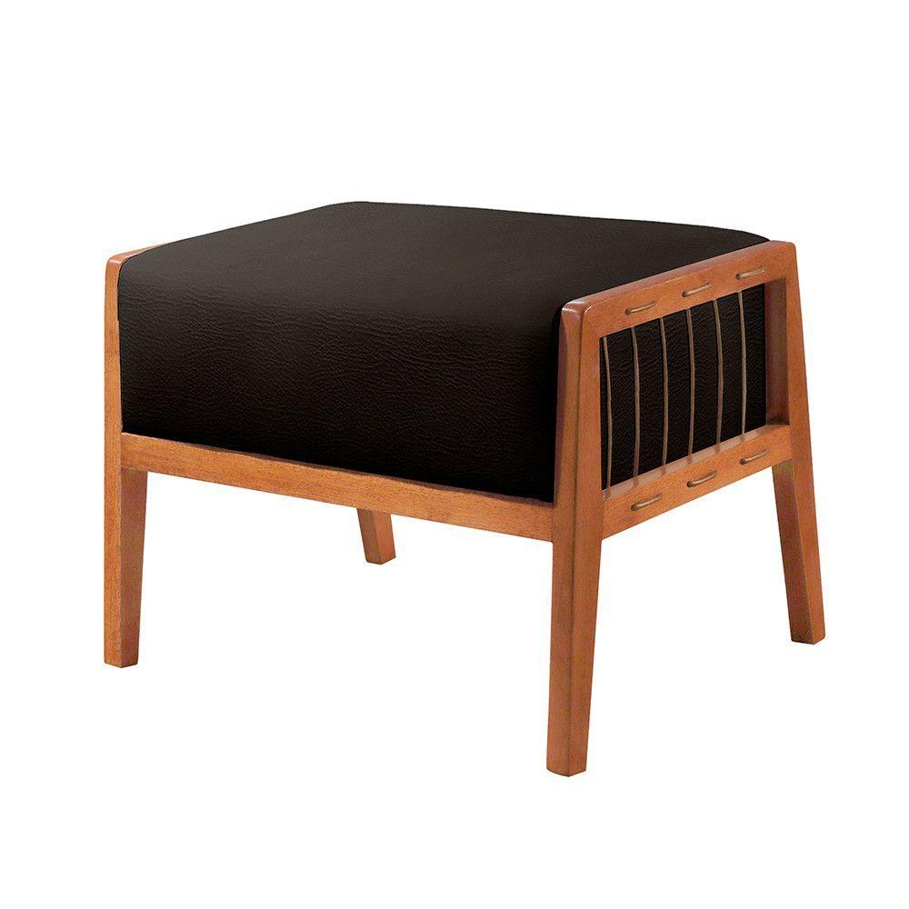 Miniatura Puff Banqueta Corino Gael Luxo Madeira Maciça Castellar Móbile Preto