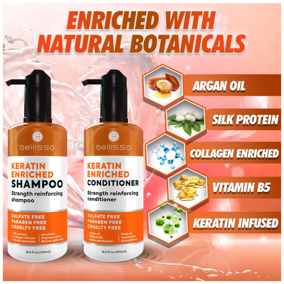 Miniatura Keratin Shampoo and Conditioner Set Sulfate Free Deep Treatment with Morrocan Argan Oil Anti Frizz for Dry Hair and