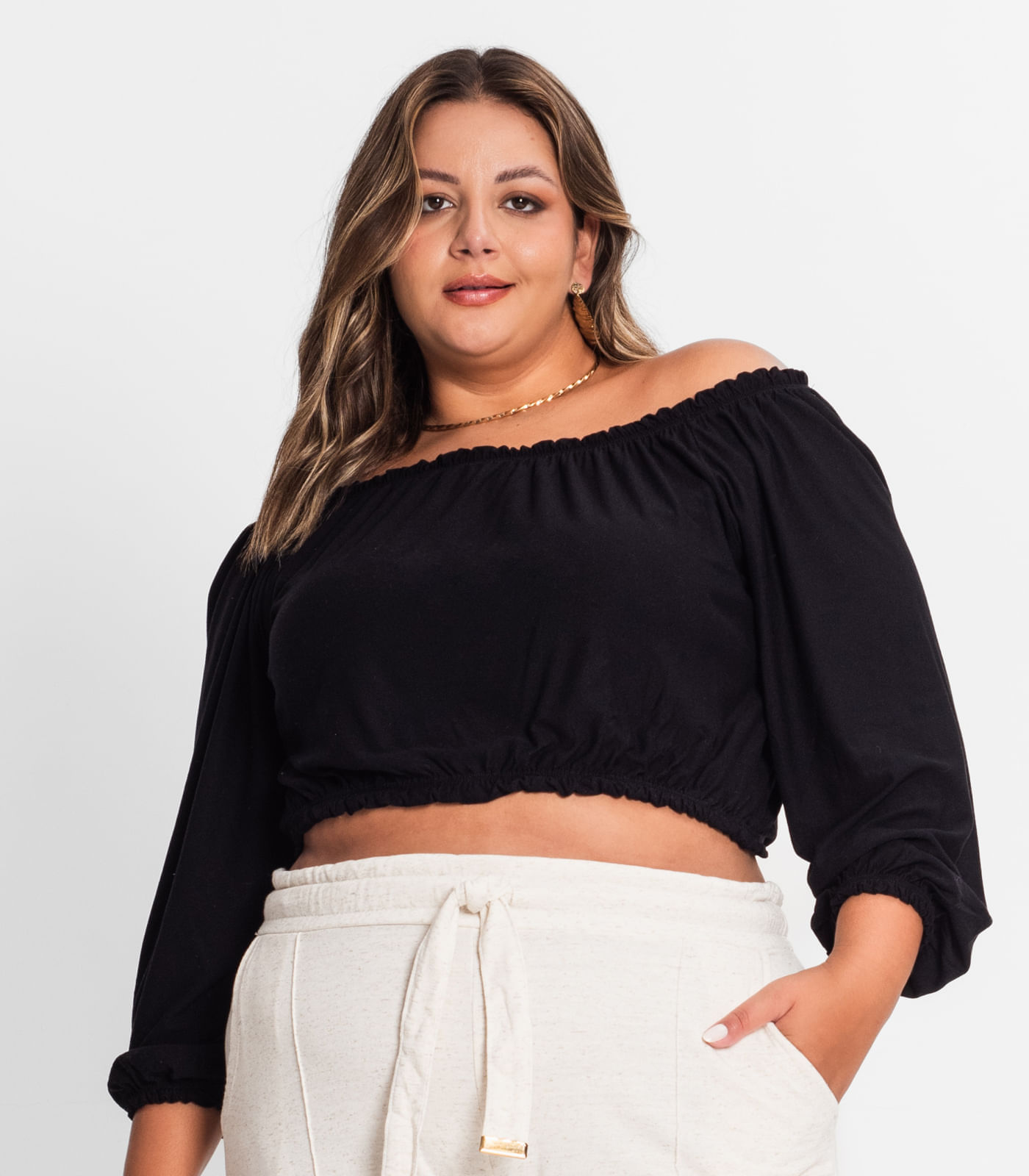 Miniatura Blusa Ciganinha Feminina Plus Size Secret Glam Preto Plus G2