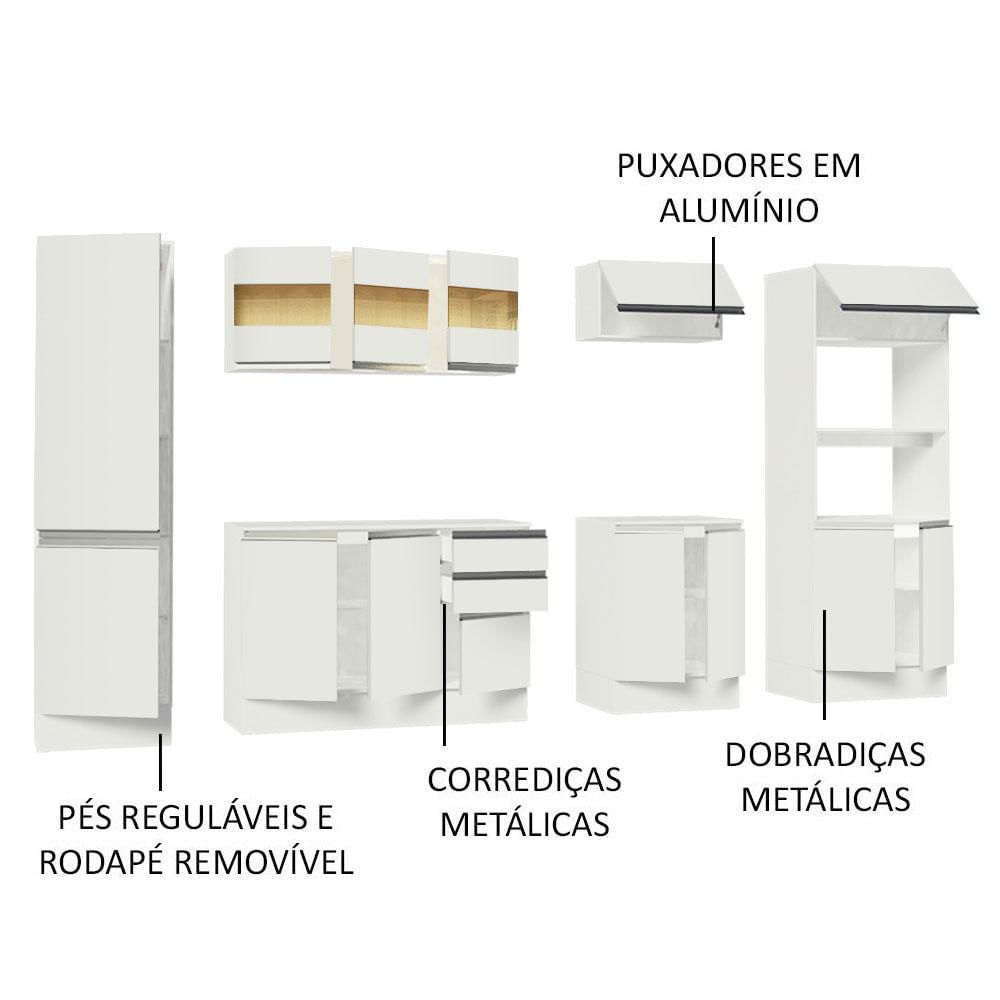 Armário de Cozinha Completa 100% MDF 300 cm Frentes Branco Smart Madesa 01 Branco