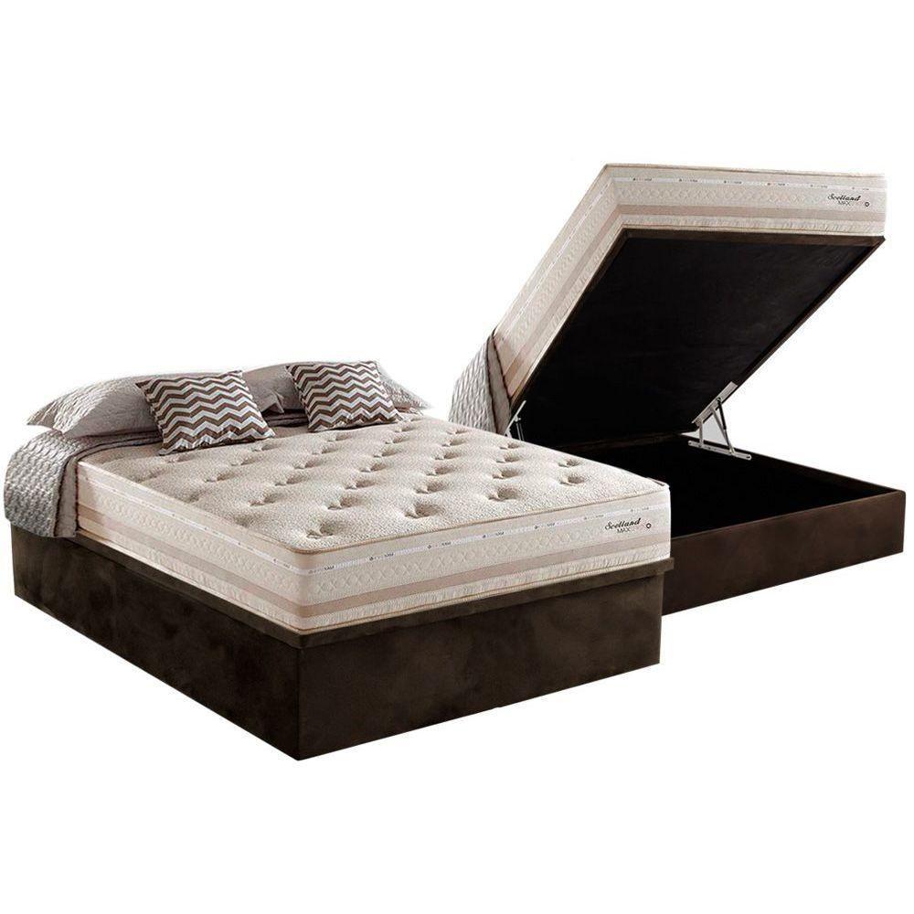 Miniatura Cama Box Baú Casal: Colchão Molas Masterpocket Ensacadas Herval Maxspring Scotland + Base Crc Suede Brown (138x188)