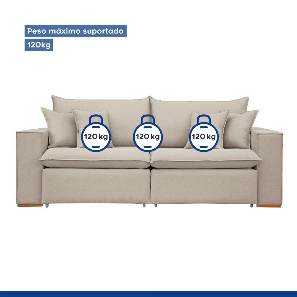 Sofá Retrátil 240cm Barcelona Veludo/Bege Claro