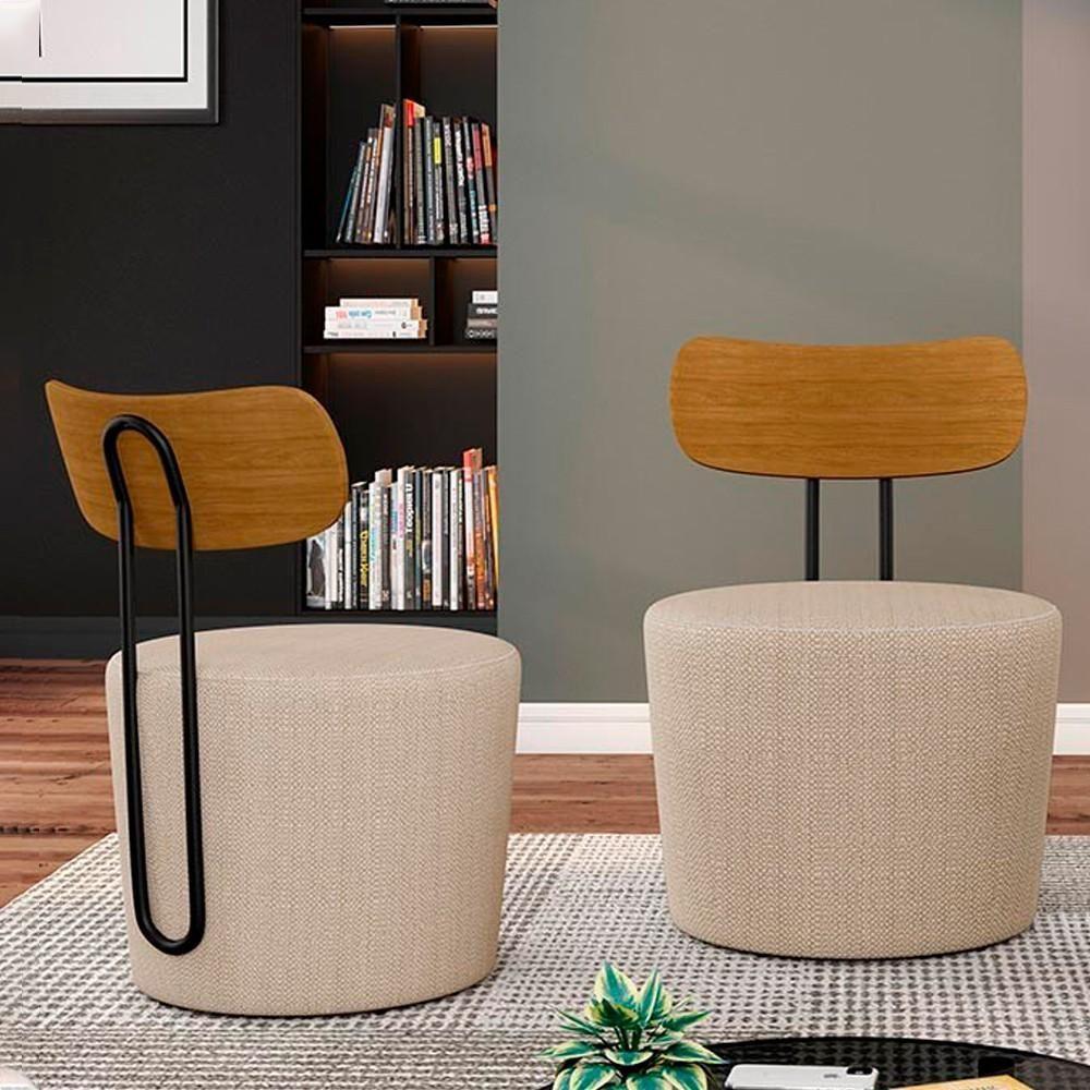 Miniatura Kit 2 Poltronas Decorativas Redondas 53cm Le Moon M22 Linho Cru - Mpozenato