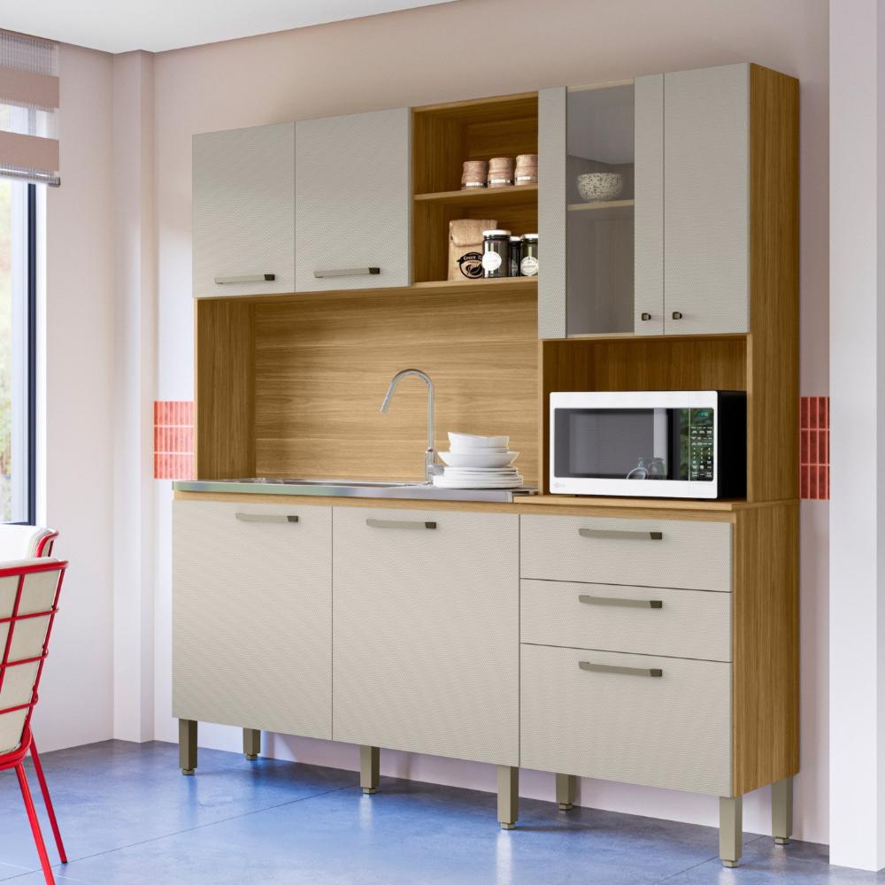 Miniatura Armário de Cozinha 7 Portas 2 Gavetas Mega Freijó/Soft