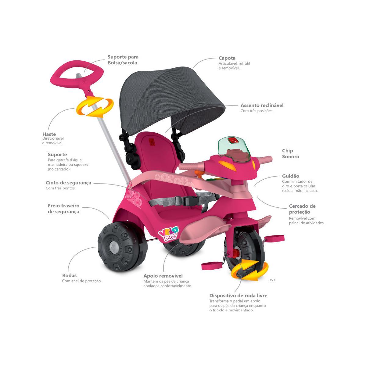Miniatura Velobaby Reclinável Com Capota Passeio & Pedal