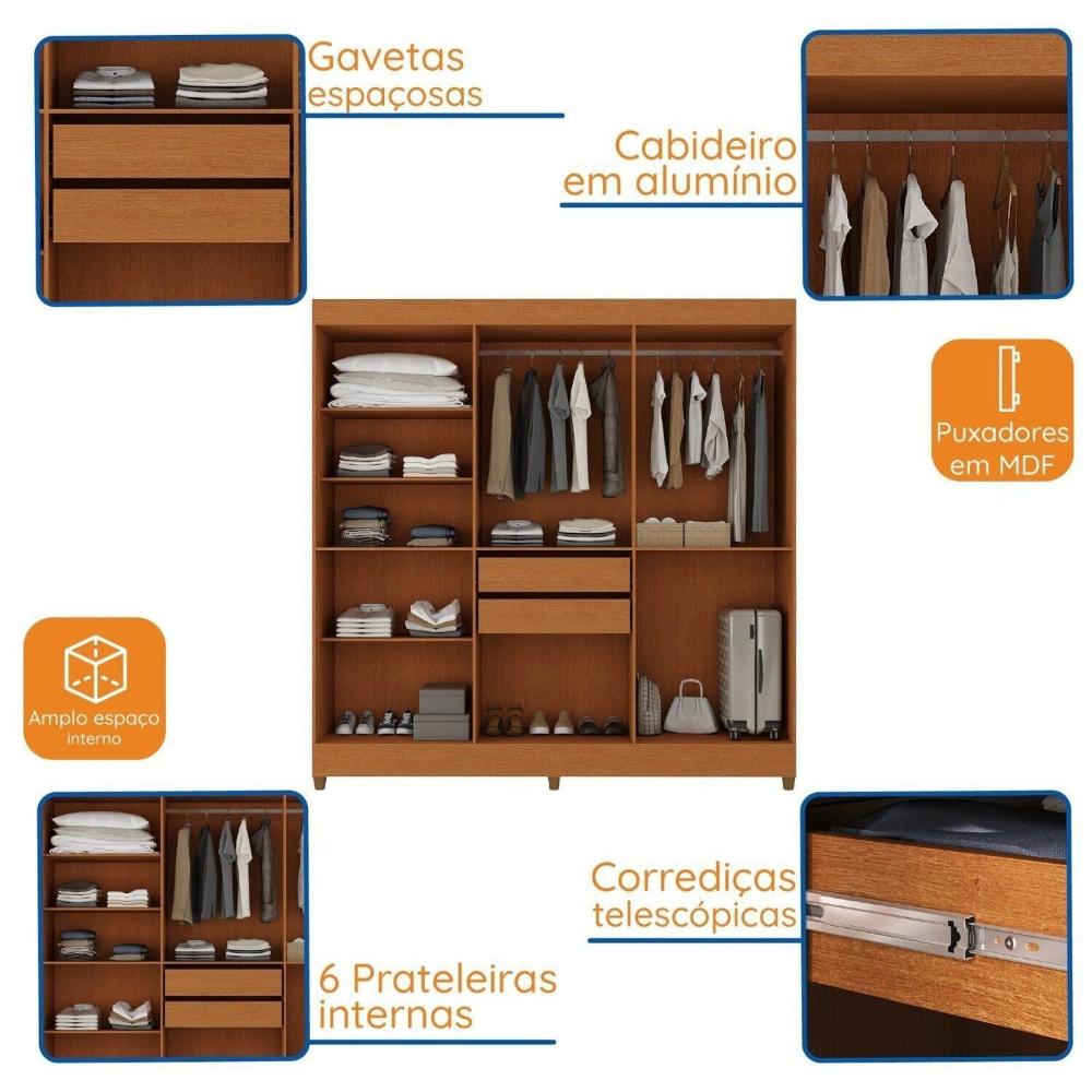 Miniatura Guarda-roupa Casal com Espelho Apolo Freijó/Off White