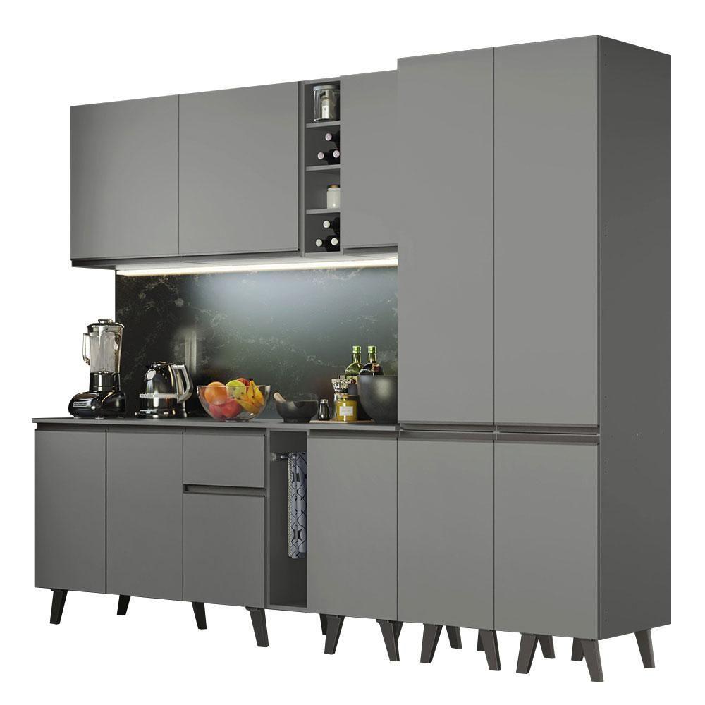 Armário De Cozinha Completa 260cm Cinza Nice Madesa Cinza