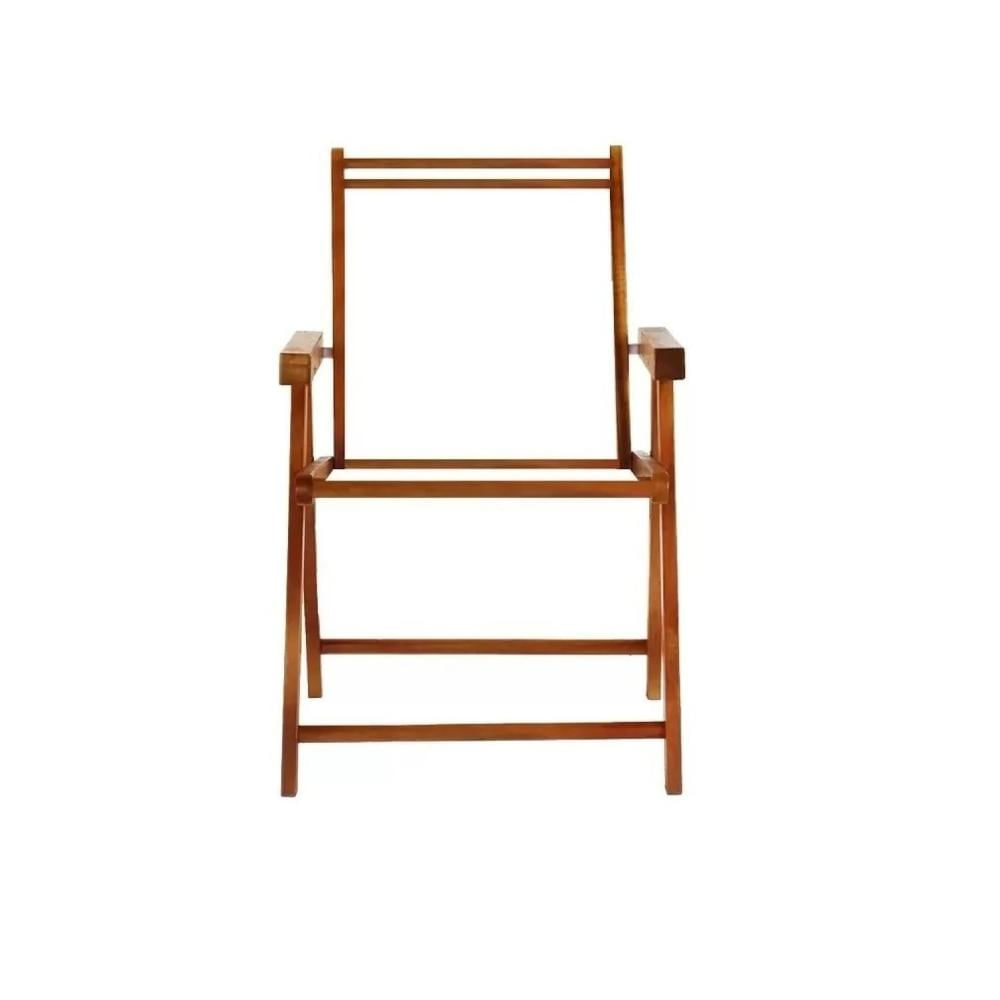 Miniatura Kit 2 Cadeiras Praia Dobrável em Madeira Maciça Envernizada com Tecido Listras Azuis