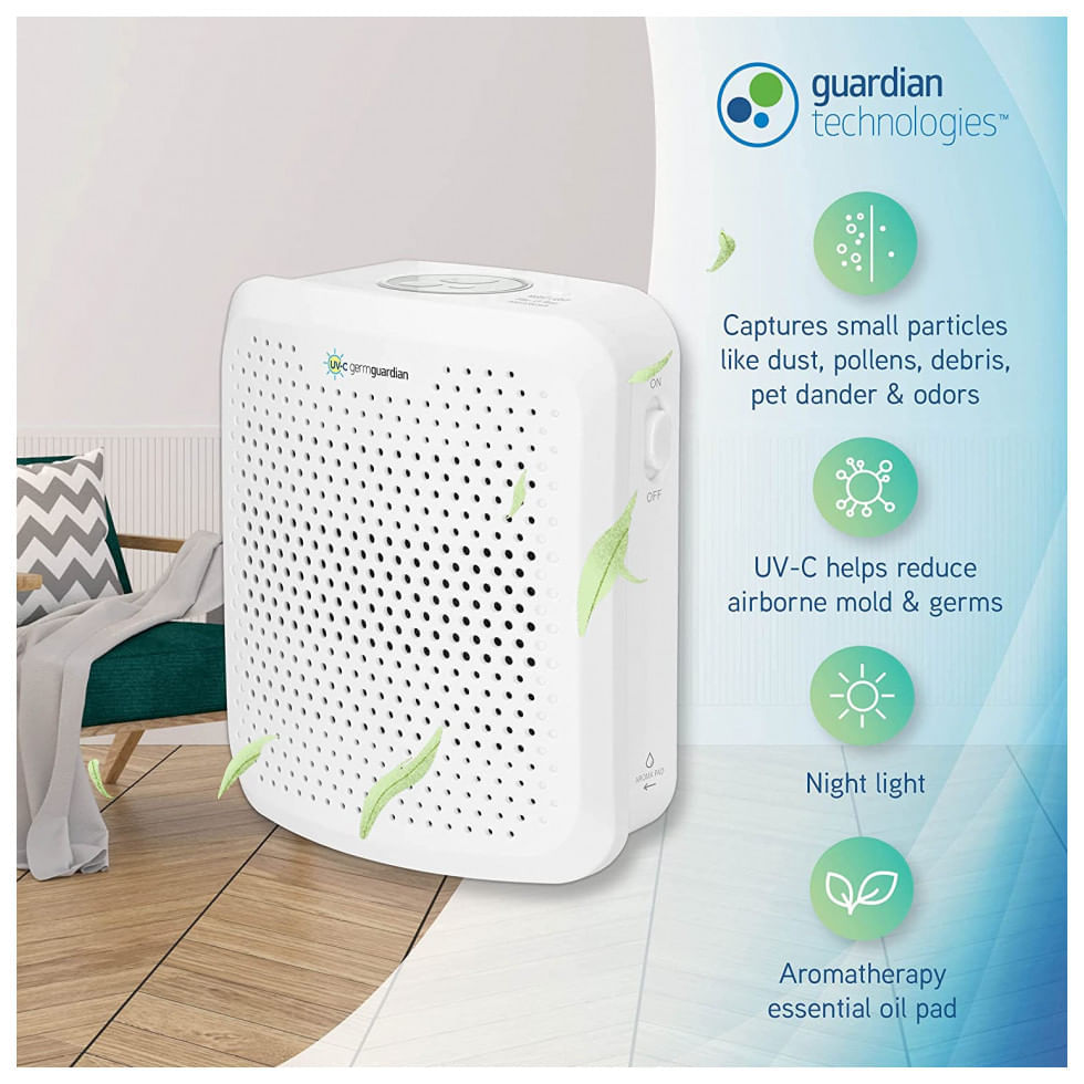 Miniatura Purificador de Ar Conectável com Luz Noturna UV, 110V, GermGuardian AC225W, Branco