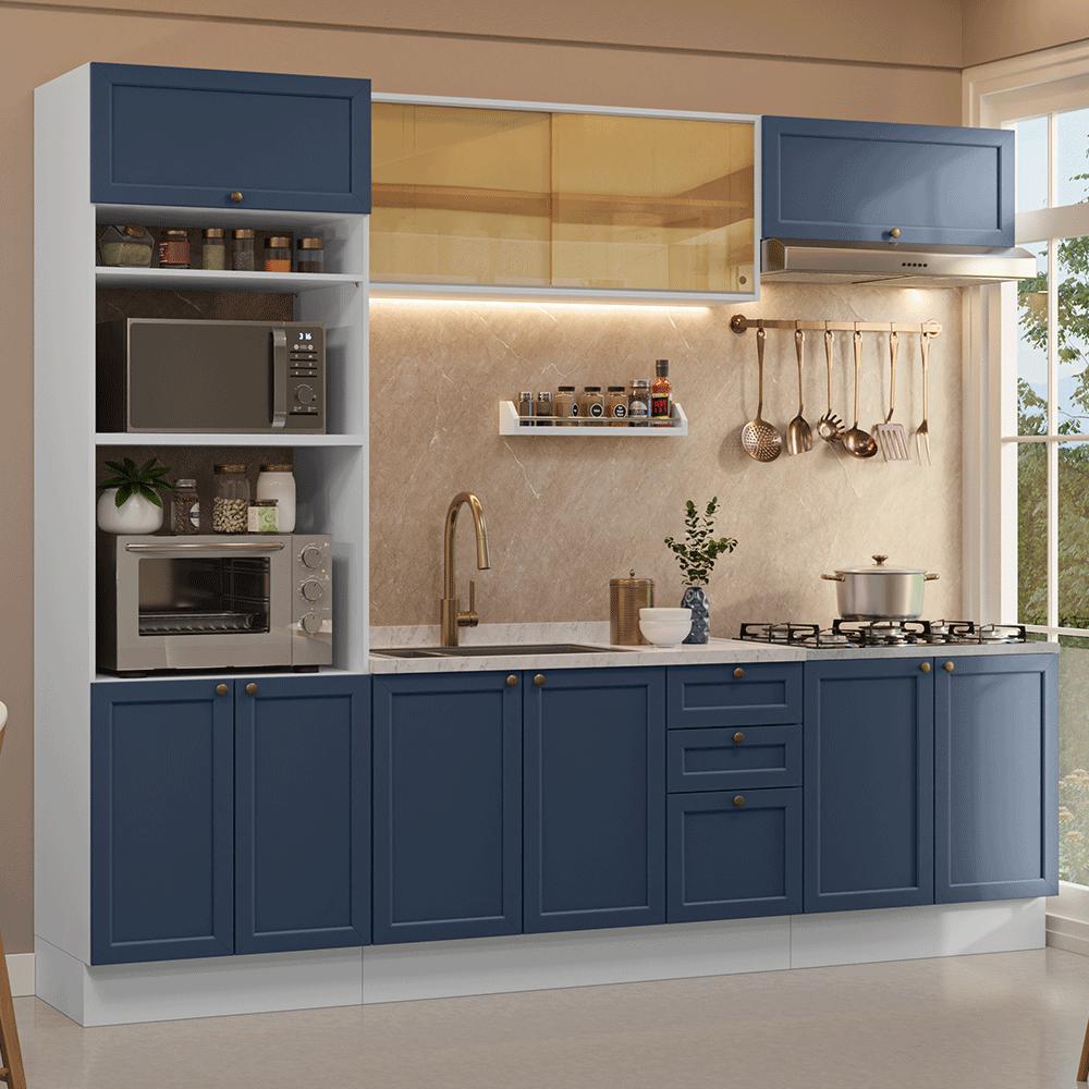 Miniatura Armário de Cozinha Completa 270 cm Branco/Azul Vik Madesa 02 Branco/Azul