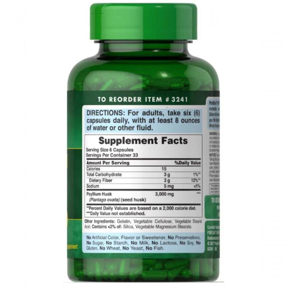 Miniatura Psyllium Husks (cascas De Psyllium), 500mg, 200 Cápsulas, Puritan's Pride