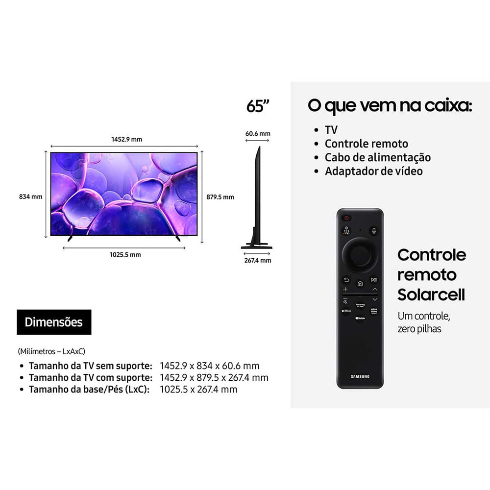Miniatura Samsung Smart TV 65 Crystal UHD 4K U8600F 2025 Xbox Cloud Gaming AI Energy Mode Alexa Integrada Preto - Bivolt