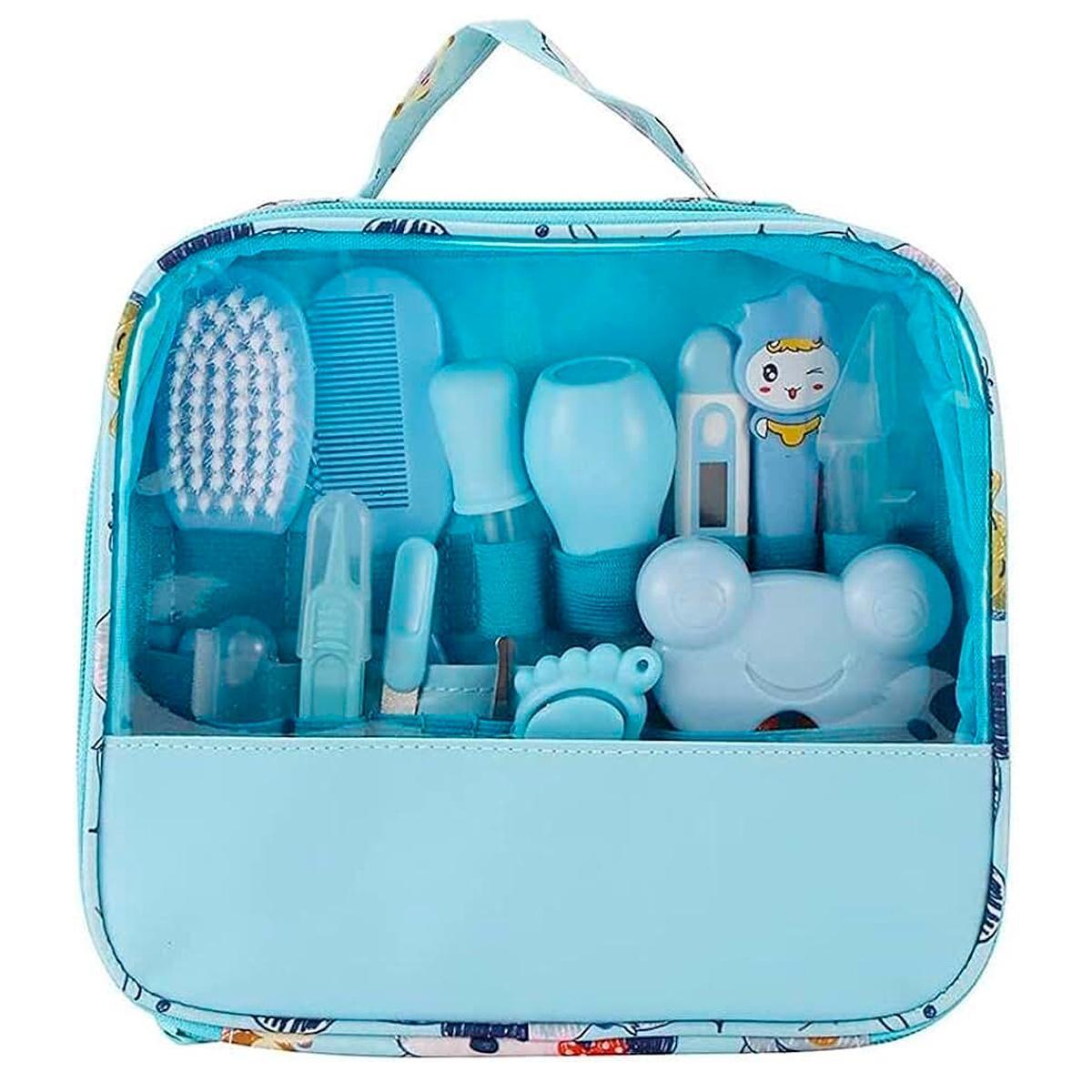 Kit Higiene Bebê Azul Recém Nascido Escova Tesoura
