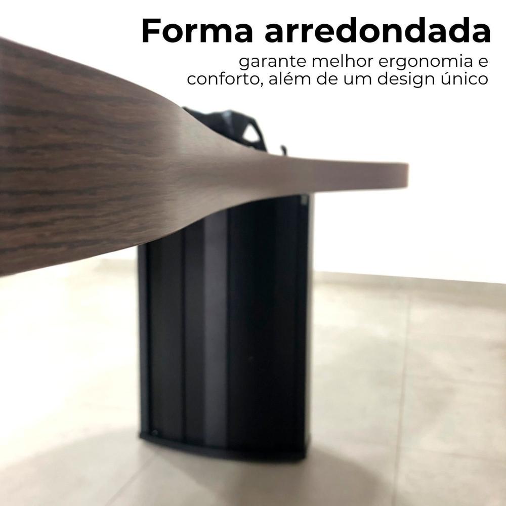 Mesa Para Escritório com Curvas Orgânicas, Pés Ripados e Tampo Tamburato Diretor 2 Metros Artany Charuto/Preto