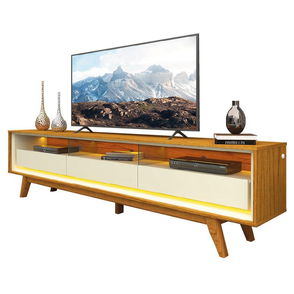 Miniatura Rack Bancada Para Tv Até 90 Polegadas Com Led Requinte Madeirado/off White Gelius Natura/off