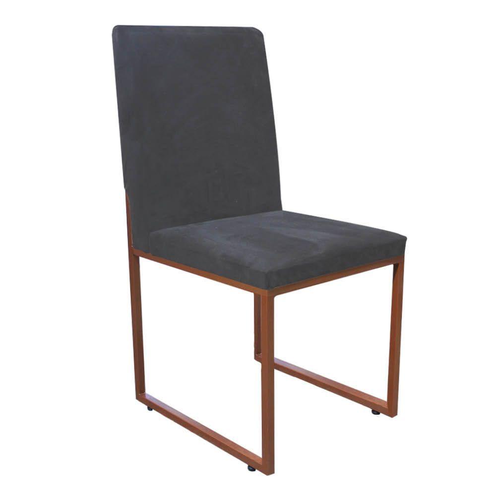 Miniatura Kit 07 Cadeira De Jantar Sttan Industrial Ferro Bronze Corino Cinza - Amey Decor