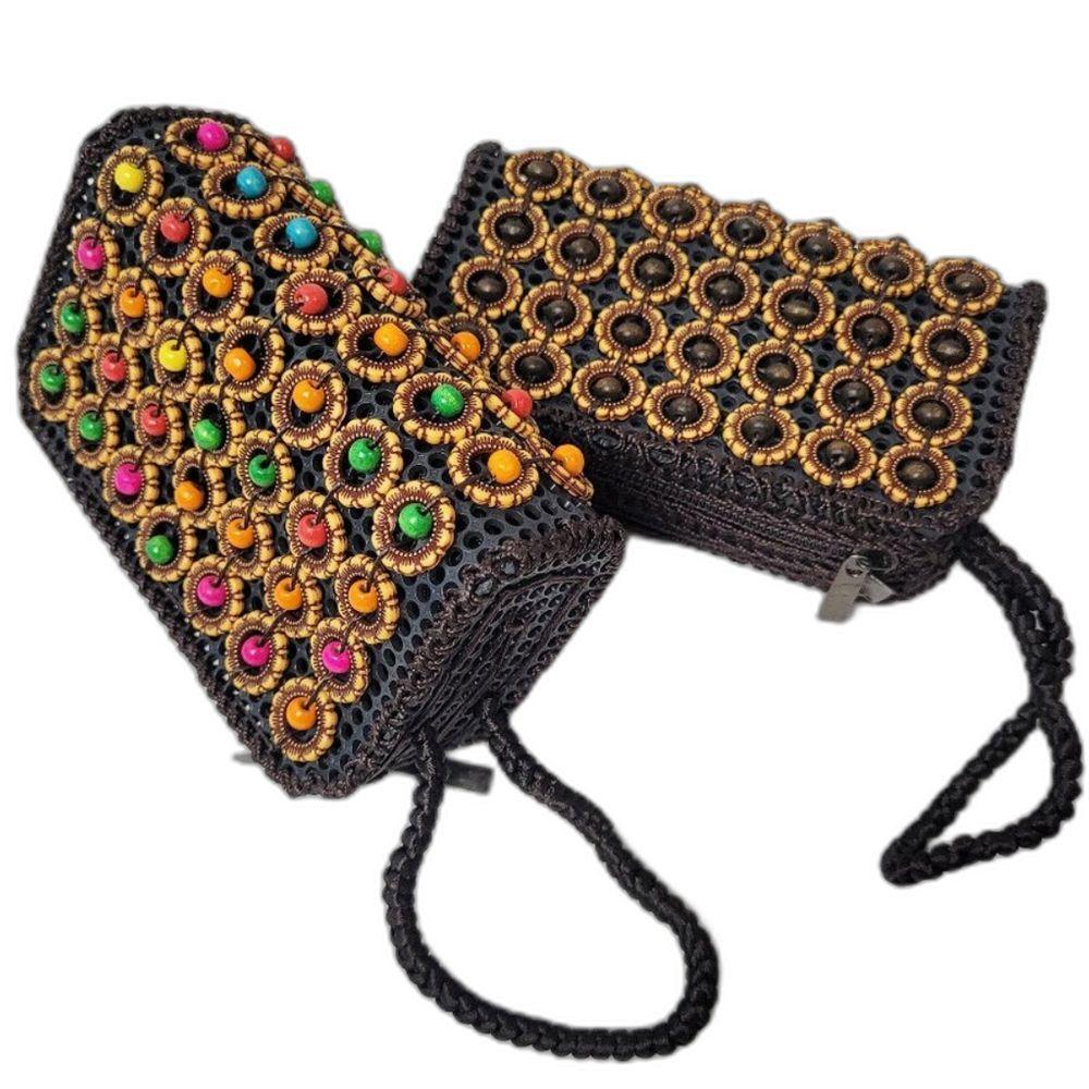 Miniatura Carteira De Mão Feminina Mini Bolsa De Mão Artesanal Com Miçangas marrom